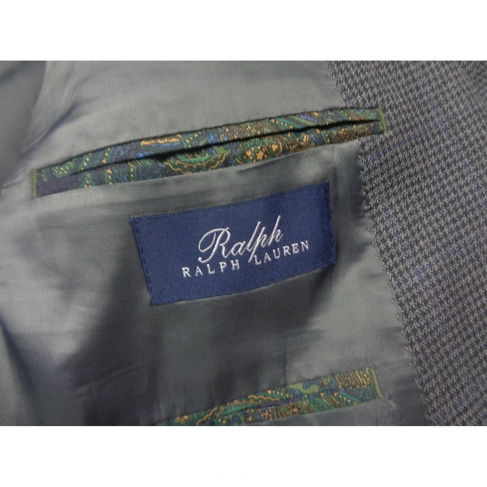 Ralph Ralph‎ Lauren Blazer Men 54R Gray Silk Wool Houndstooth Windowpane Plaid